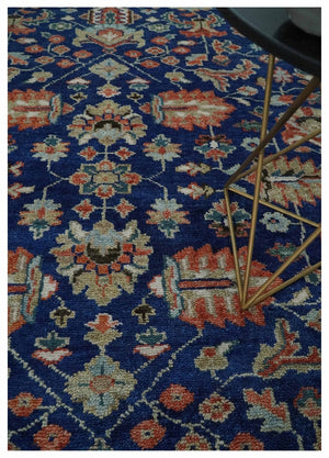 Blue and Rust Turkish Design Traditional Serapi Hand Knotted Wool Area Rug
