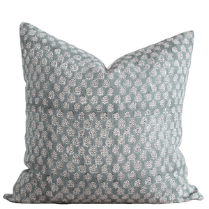 Luna Floral Block Printed Pillow Cover | Blue/Teal Green