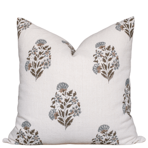 Briar Floral Block Printed Pillow Cover | Blue, Brown, Green