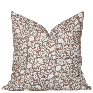 Nina Floral Block Printed Pillow Cover | Brown