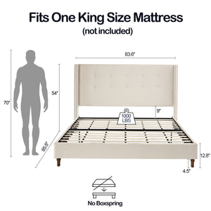 Walker Edison | Traditional Peyton Upholstered 54" High Headboard King Bed