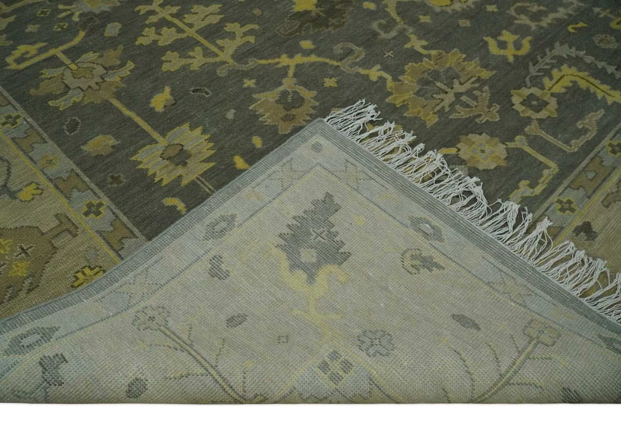 Charcoal, Olive and Mustard Hand knotted Oriental Oushak Custom Made wool Area Rug