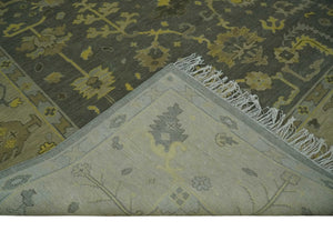 Charcoal, Olive and Mustard Hand knotted Oriental Oushak Custom Made wool Area Rug