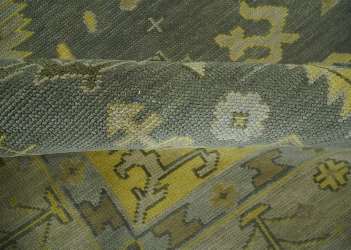 Charcoal, Olive and Mustard Hand knotted Oriental Oushak Custom Made wool Area Rug
