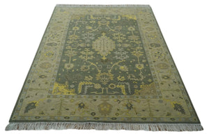 Charcoal, Olive and Mustard Hand knotted Oriental Oushak Custom Made wool Area Rug
