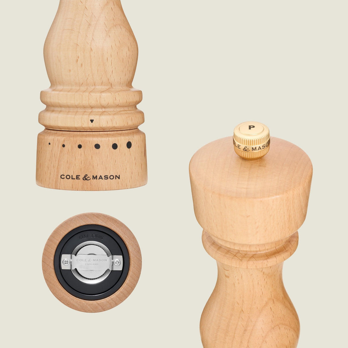 Cole & Mason London Natural Beech Grind Select Salt & Pepper Mills