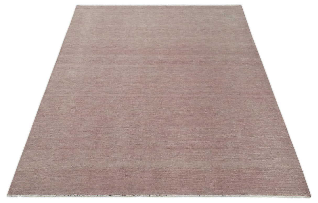 Contemporary Custom Made Modern Solid Peach Hand knotted Wool Area Rug