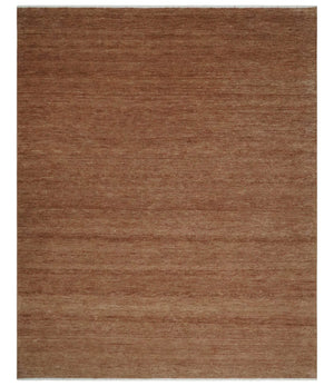 Contemporary Solid Brick Red Hand knotted Custom Made wool Area Rug