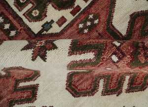 Coral Rust and Ivory Hand Knotted Traditional Heriz Serapi Multi Size Wool area Rug