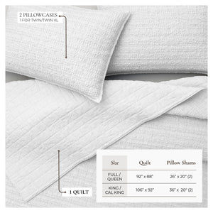 100% Cotton Honeycomb Waffle Garment Washed Quilt Set - Genevieve Collection