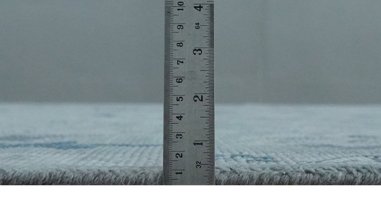 Custom made Antique style Blue and Silver Hand Knotted Oushak Wool Area Rug