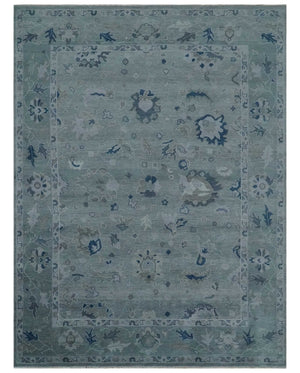 Custom made Antique style Blue and Silver Hand Knotted Oushak Wool Area Rug