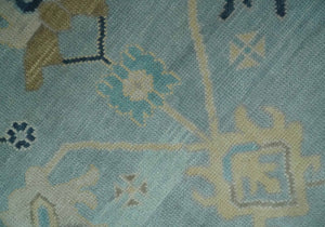 Custom Made Aqua, Ivory and Beige Hand knotted Oriental Oushak wool Area Rug