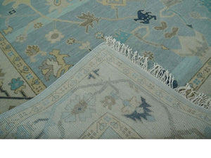 Custom Made Aqua, Ivory and Beige Hand knotted Oriental Oushak wool Area Rug