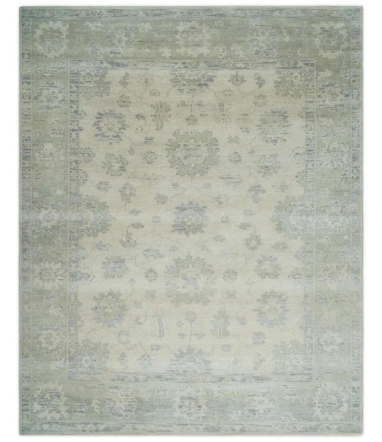 Custom Made Beige and Light Green Hand knotted Traditional Oushak Multi Size wool Area Rug