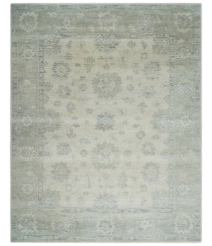 Custom Made Beige and Light Green Hand knotted Traditional Oushak Multi Size wool Area Rug