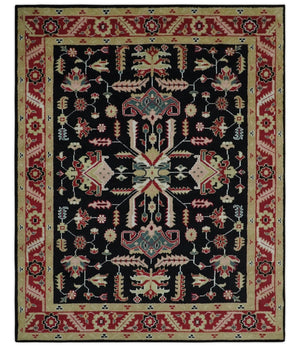 Custom Made Black, Rust, and Olive Traditional Oriental Hand Knotted Wool Area Rug