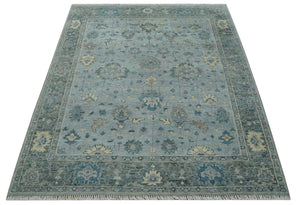 Custom Made Blue and Green Hand knotted traditional Oushak wool Area Rug