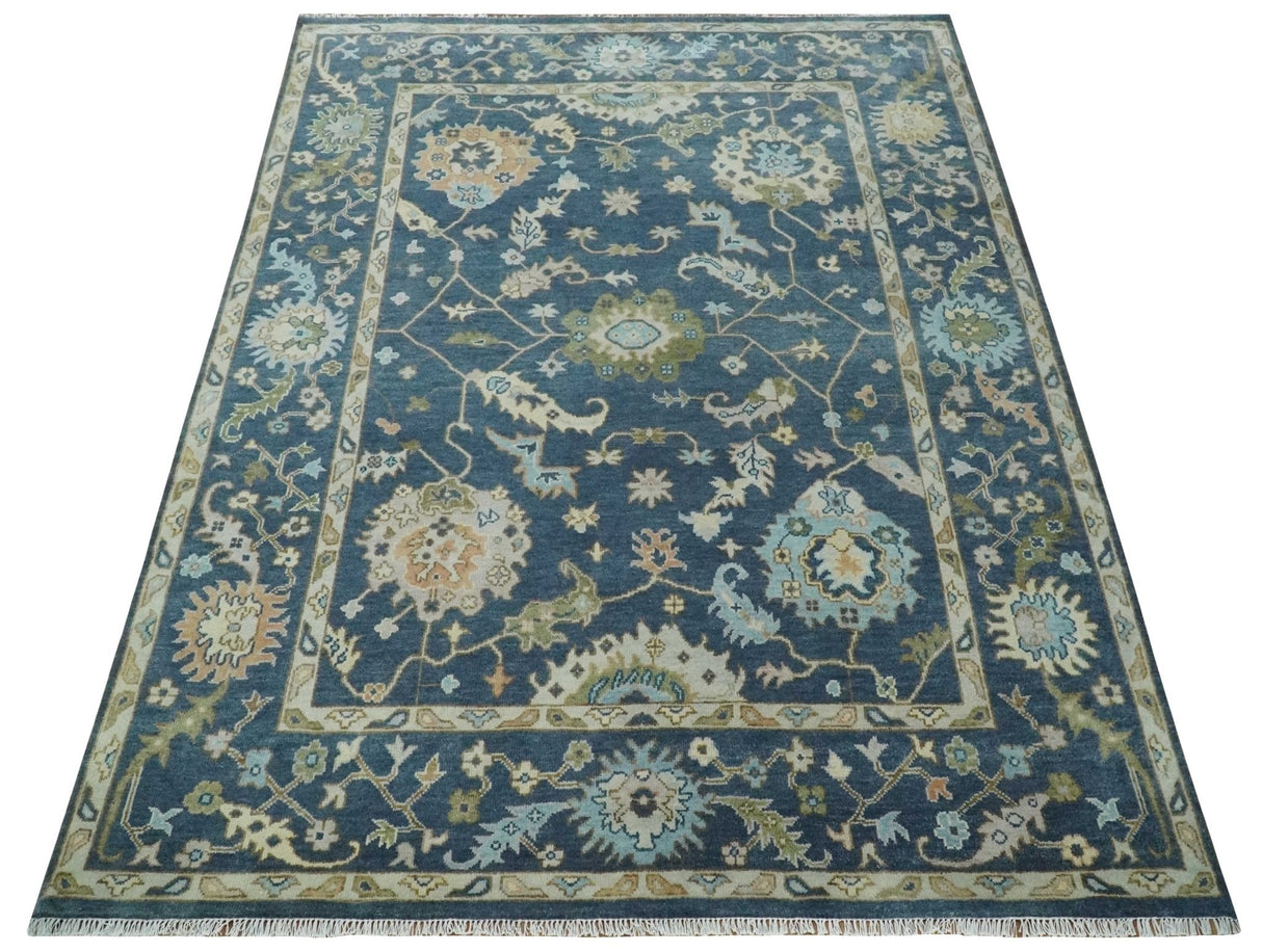 Custom Made Blue, Beige and Green Multi size Hand knotted Traditional Oushak Wool Area Rug