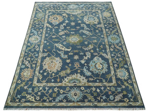 Custom Made Blue, Beige and Green Multi size Hand knotted Traditional Oushak Wool Area Rug