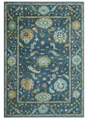 Custom Made Blue, Beige and Green Multi size Hand knotted Traditional Oushak Wool Area Rug
