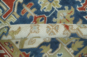 Custom Made Brown, Blue, Ivory and Olive Hand knotted Traditional Heriz Medallion Wool Area Rug