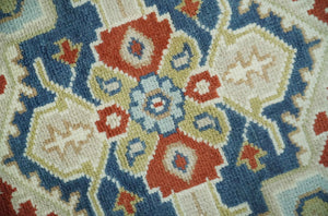 Custom Made Brown, Blue, Ivory and Olive Hand knotted Traditional Heriz Medallion Wool Area Rug