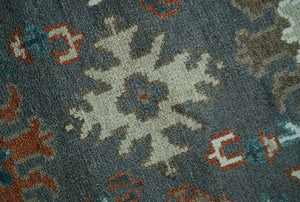 Custom Made Charcoal and Teal Hand knotted Traditional Oushak wool area rug
