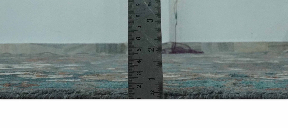 Custom Made Charcoal and Teal Hand knotted Traditional Oushak wool area rug