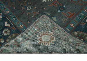 Custom Made Charcoal and Teal Hand knotted Traditional Oushak wool area rug