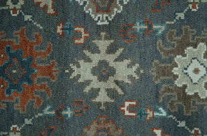 Custom Made Charcoal and Teal Hand knotted Traditional Oushak wool area rug