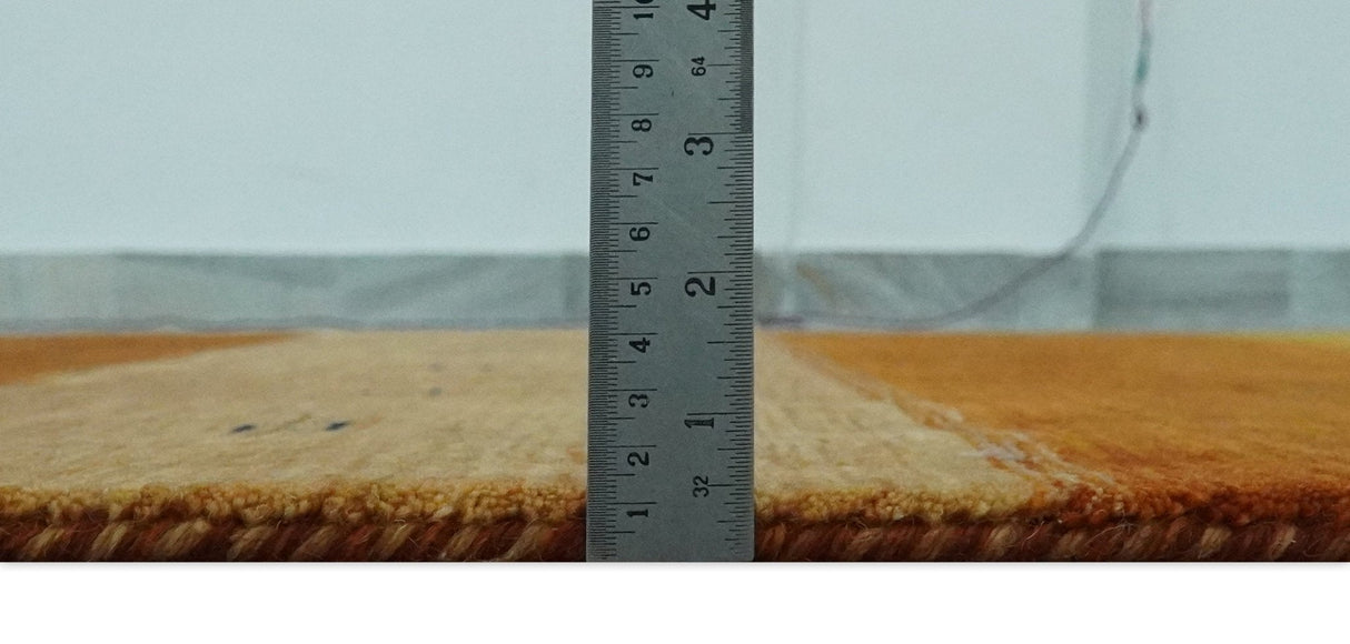 Custom Made Gabbeh Blue, Brown and Gold Stripes Design Wool Rug