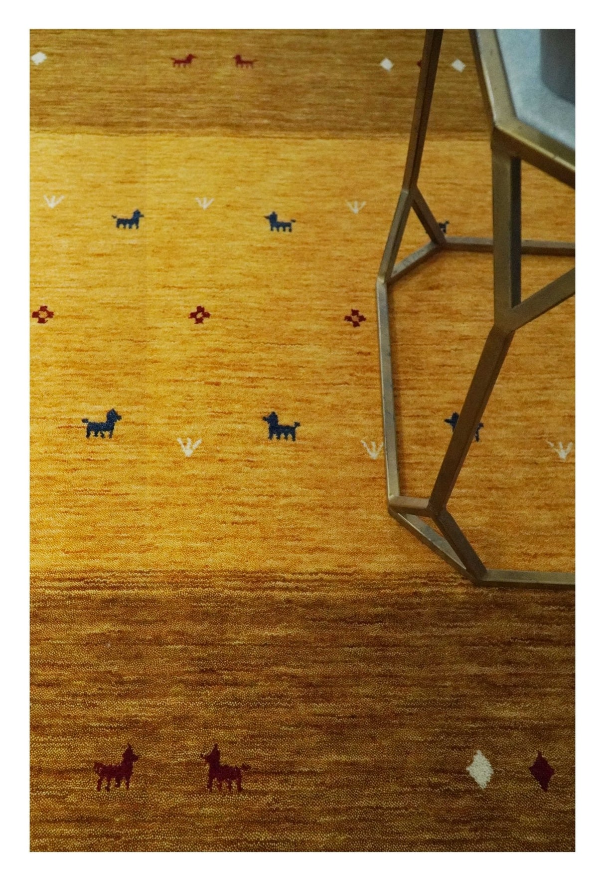 Custom Made Gold Tribal Gabbeh wool Area Rug