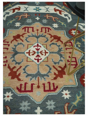 Custom Made Gray, Rust and Peach Traditional Medallion Mamluk Design wool Rug