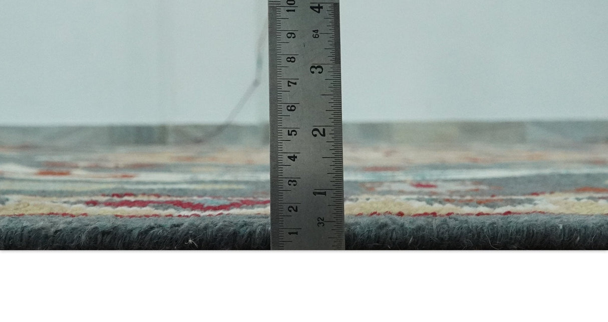 Custom Made Gray, Rust and Peach Traditional Medallion Mamluk Design wool Rug