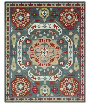 Custom Made Gray, Rust and Peach Traditional Medallion Mamluk Design wool Rug