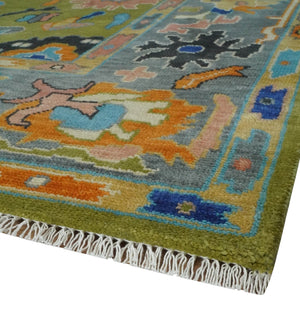 Custom Made Green, Gray and Peach Colorful Hand knotted Traditional Oushak wool Area Rug