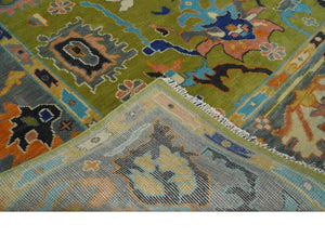 Custom Made Green, Gray and Peach Colorful Hand knotted Traditional Oushak wool Area Rug