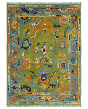 Custom Made Green, Gray and Peach Colorful Hand knotted Traditional Oushak wool Area Rug