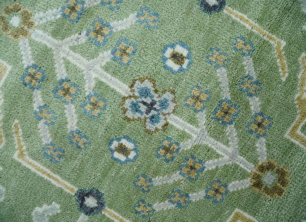 Custom Made Green, Ivory and Silver Traditional Turkish Hand Knotted Wool Rug