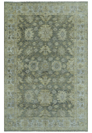 Custom Made Gray, Silver and Olive Hand knotted Traditional Oushak Wool Area Rug