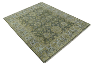 Custom Made Gray, Silver and Olive Hand knotted Traditional Oushak Wool Area Rug