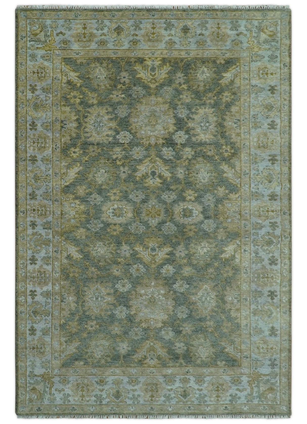 Custom Made Gray, Silver and Olive Hand knotted Traditional Oushak Wool Area Rug