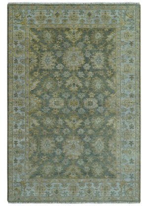 Custom Made Gray, Silver and Olive Hand knotted Traditional Oushak Wool Area Rug