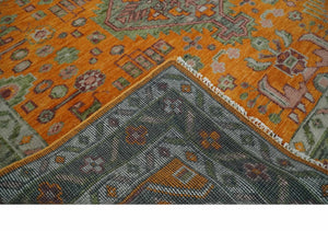 Custom Made Hand Knotted Carrot Red and Silver Oriental Traditional Wool Area Rug