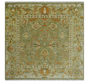 Custom Made Hand Knotted Olive and beige Traditional Vintage Style Antique Wool Rug