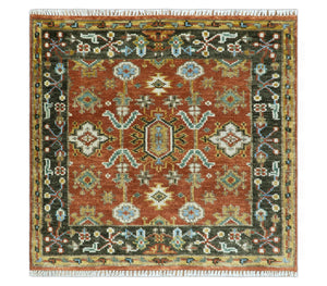 Custom Made Hand Knotted Rust and Black Traditional Wool Rug