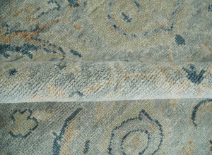 Custom Made Hand Knotted Silver and Blue Traditional Oushak Wool Rug