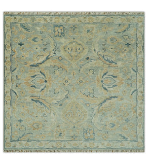 Custom Made Hand Knotted Silver and Blue Traditional Oushak Wool Rug