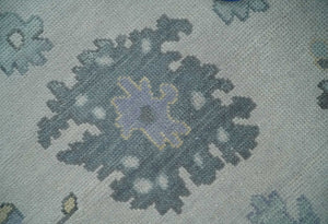 Custom Made Hand Knotted Silver, Blue and Beige Traditional Oushak Wool Area Rug